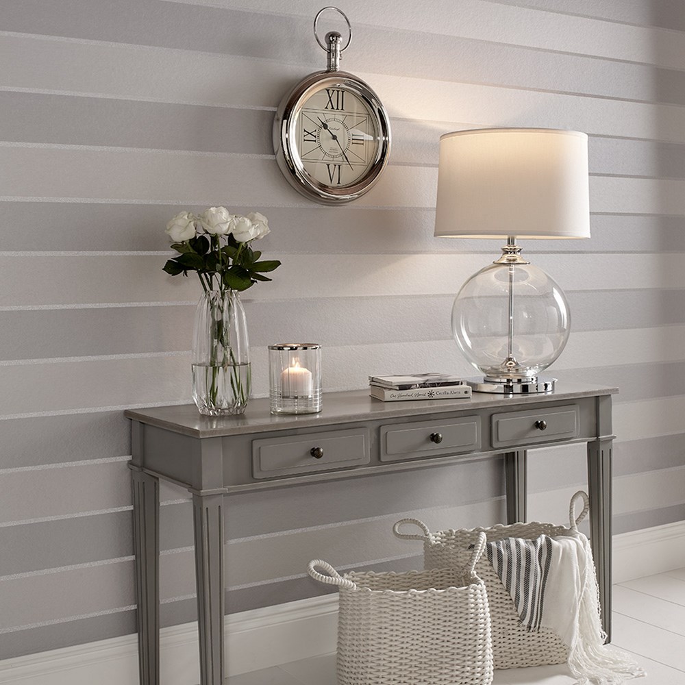 Baroque Bead Stripe Wallpaper 103820 by Graham & Brown in Platinum Grey